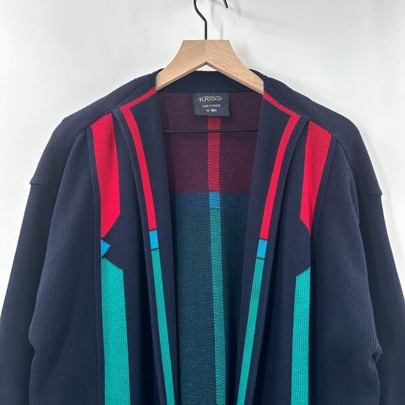 Vintage Kriss Sweden Knit Open Front Oversized Long Cardigan Sweater Size Medium - Picture 3 of 8